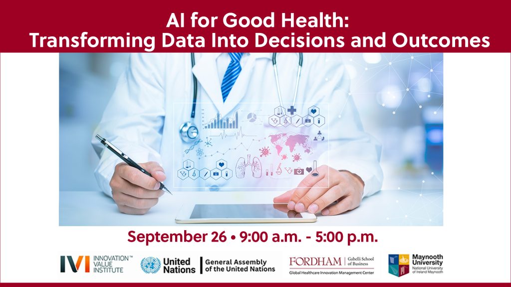 Image of doctor looking at digital tablet - Title: AI for Good Health: Transforming Data Into Decisions and Outcomes September 26, 2024 • 9:00 a.m. - 5:00 p.m.